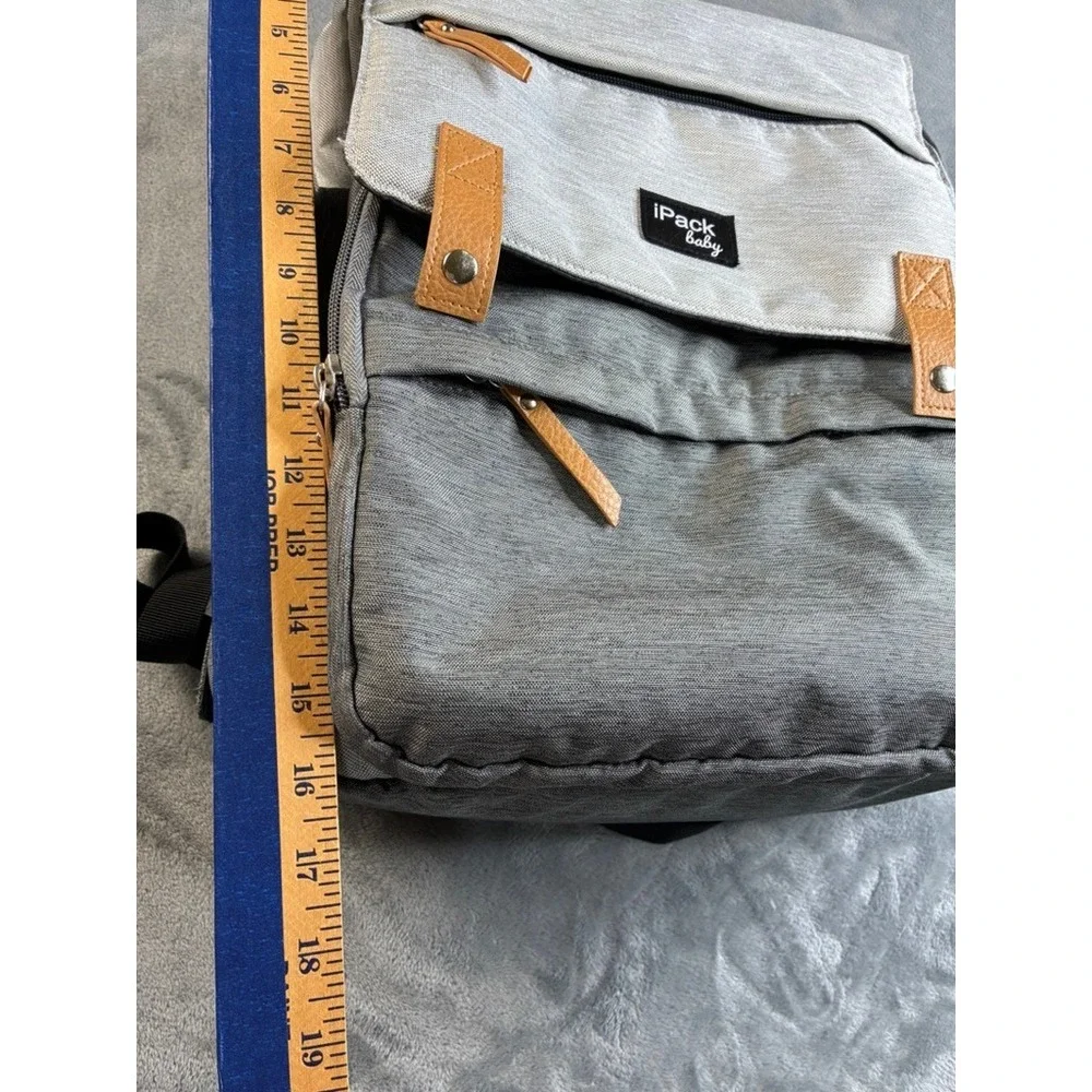 iPack Baby Diaper Bag Backpack Gray Heathered Insulated Pocket Wipes Dispenser